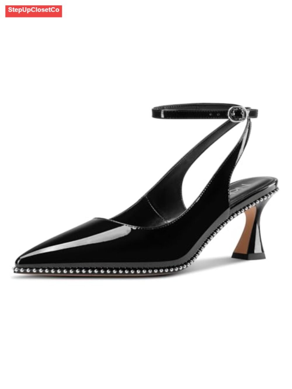 Women's Beaded Kitten Heels Slingback Pumps Ankle Strap Pointed Toe Dress Shoes